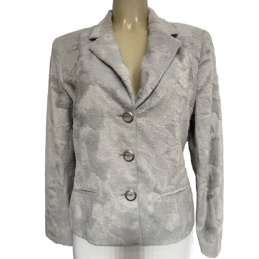 Future Ozbek Jacket Blazer Three button Faux Fur Gray Long Sleeve Notch 14 XL